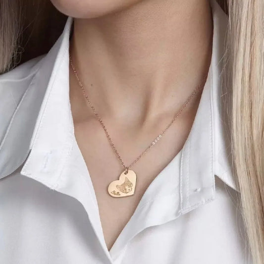 Heart Pet Portrait Name Necklace