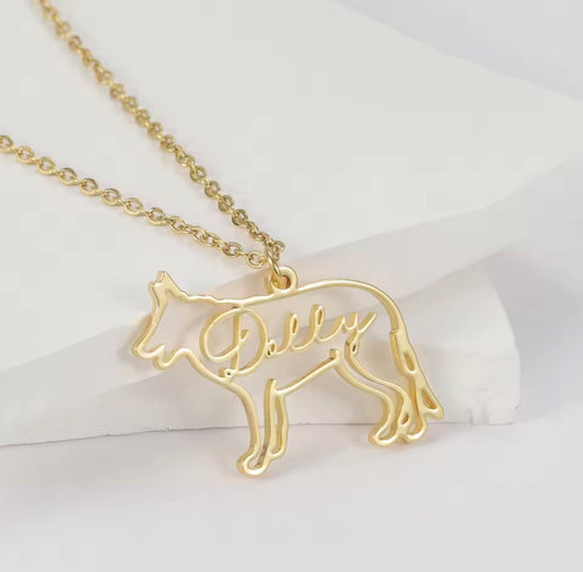 Personalisierte Hunde-Silhouette-Namenskette