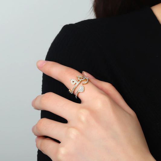 Crystal Encrusted Arabic Name & Heart Spiral Ring