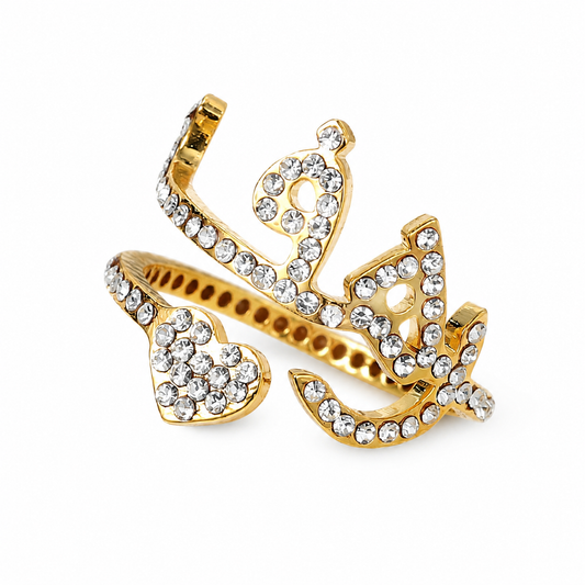 Crystal Encrusted Arabic Name & Heart Spiral Ring