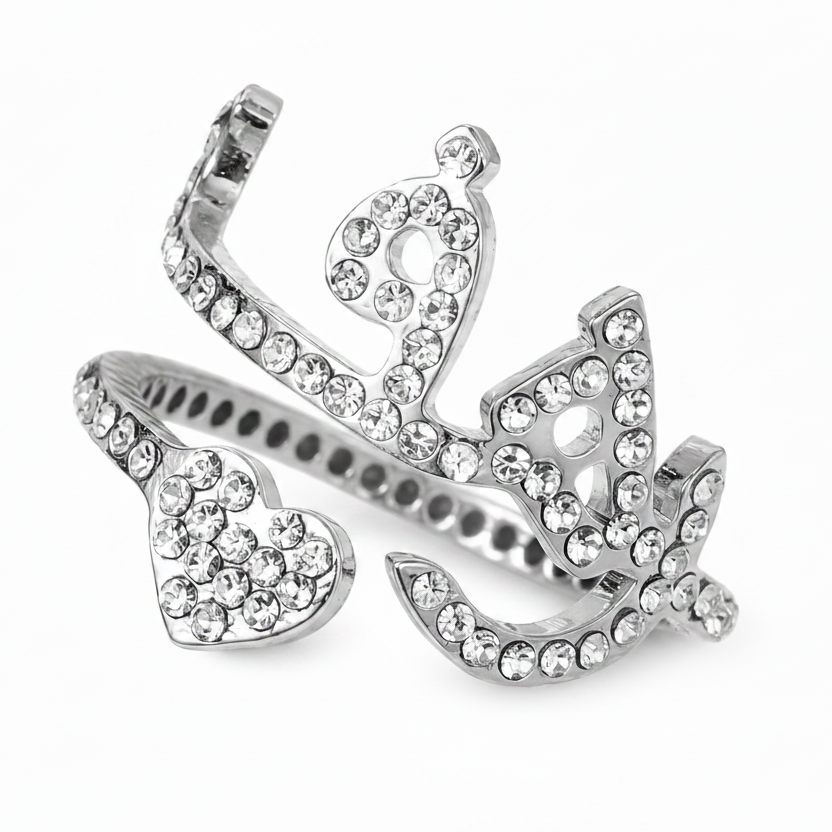 Crystal Encrusted Arabic Name & Heart Spiral Ring