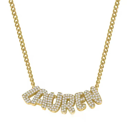 Crystal Encrusted Bubble Letter Name Necklace