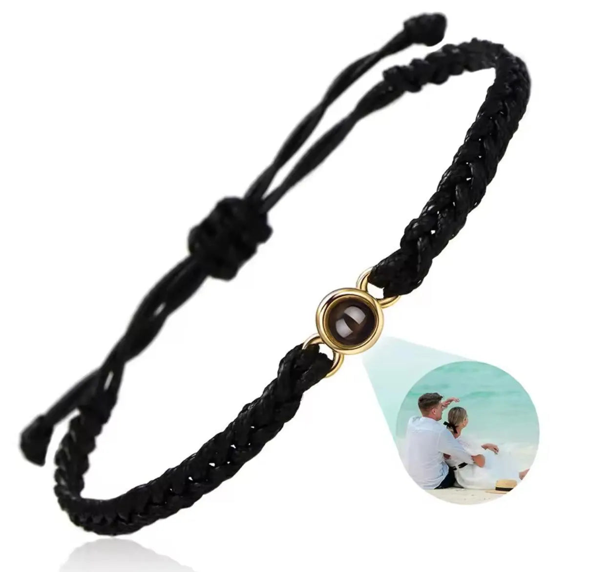 Geflochtenes Armband mit individuellem Foto-Projektionsstein – Schwarz