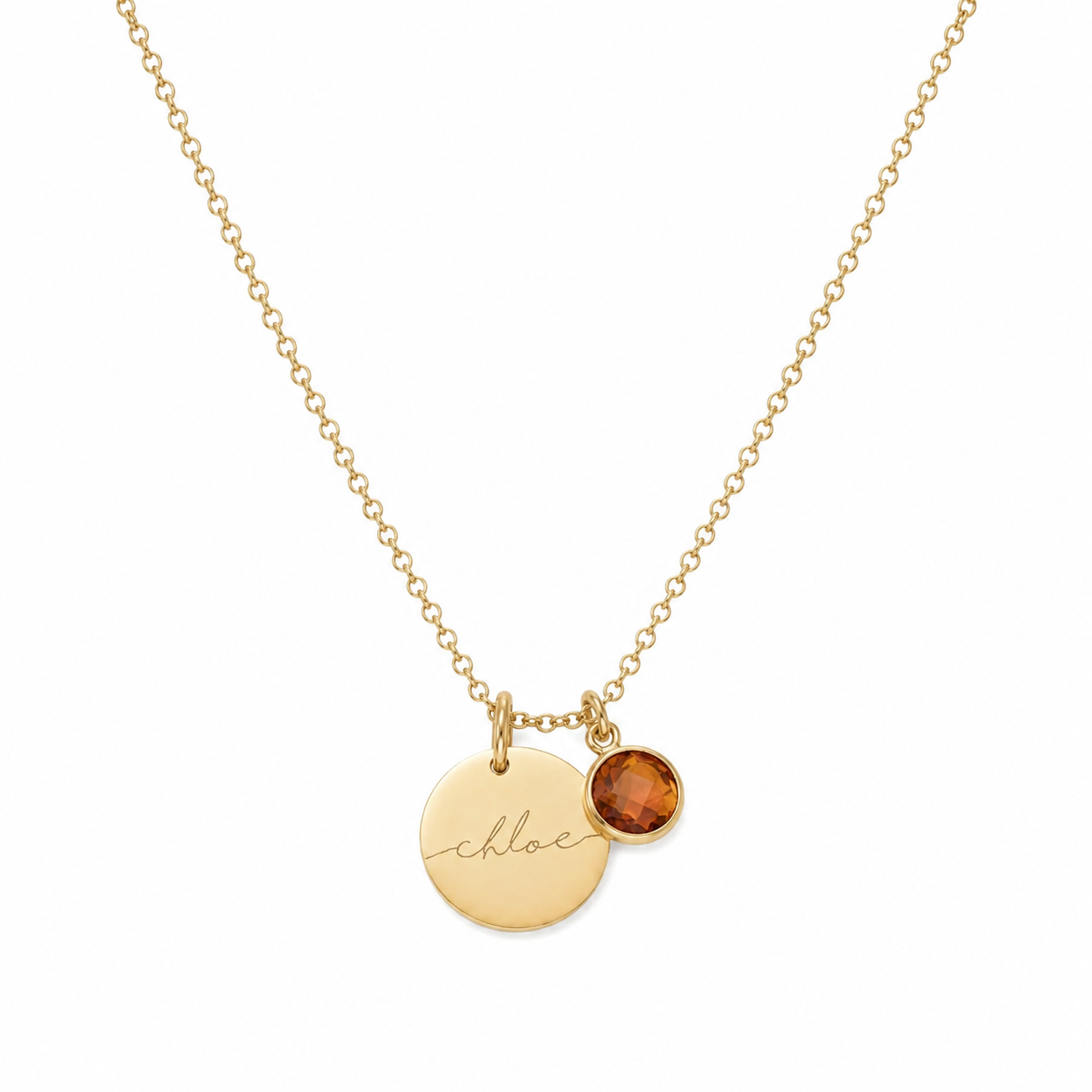 Birthstone Pendant Disc Name Necklace