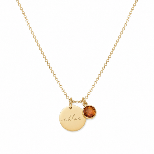 Birthstone Pendant Disc Name Necklace