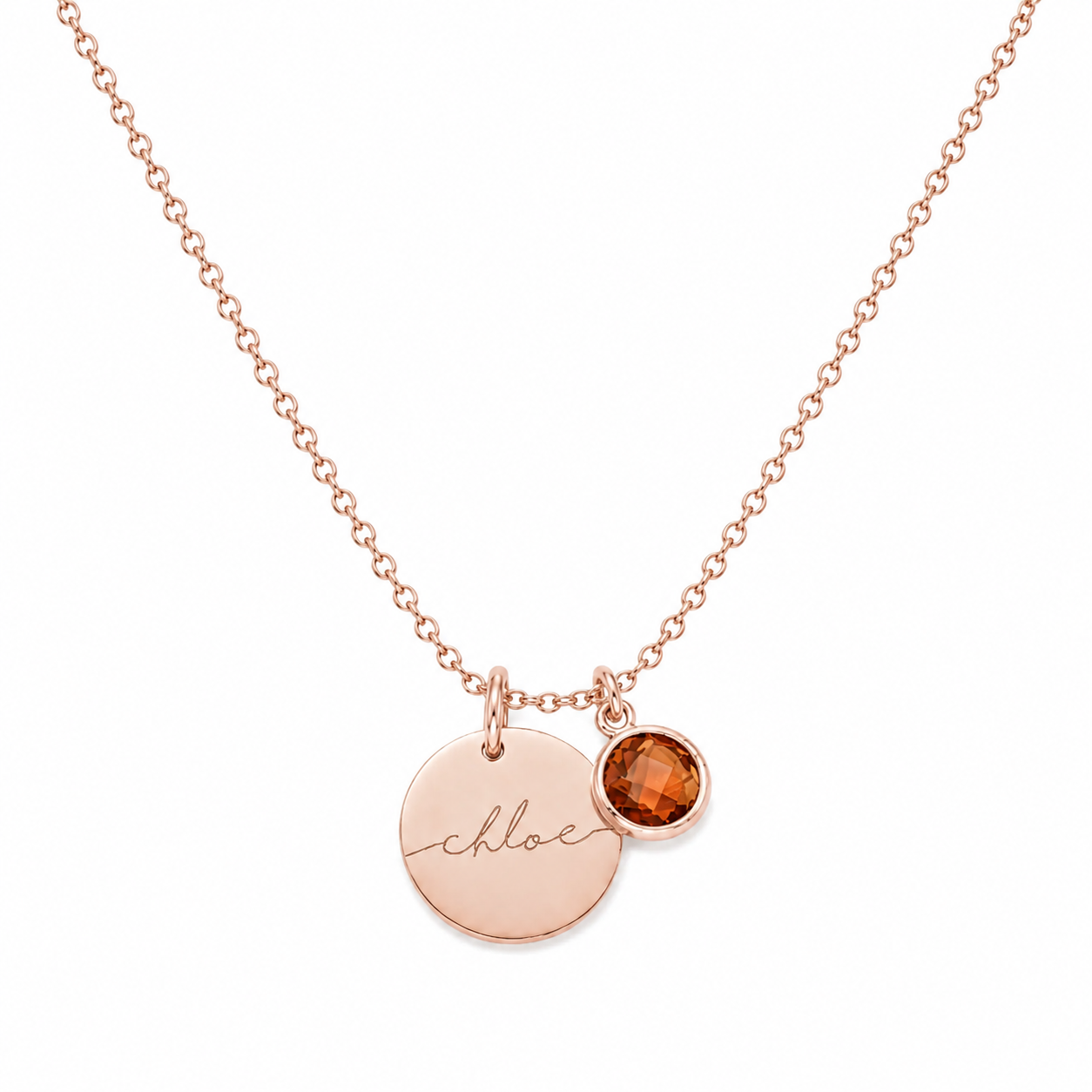 Birthstone Pendant Disc Name Necklace