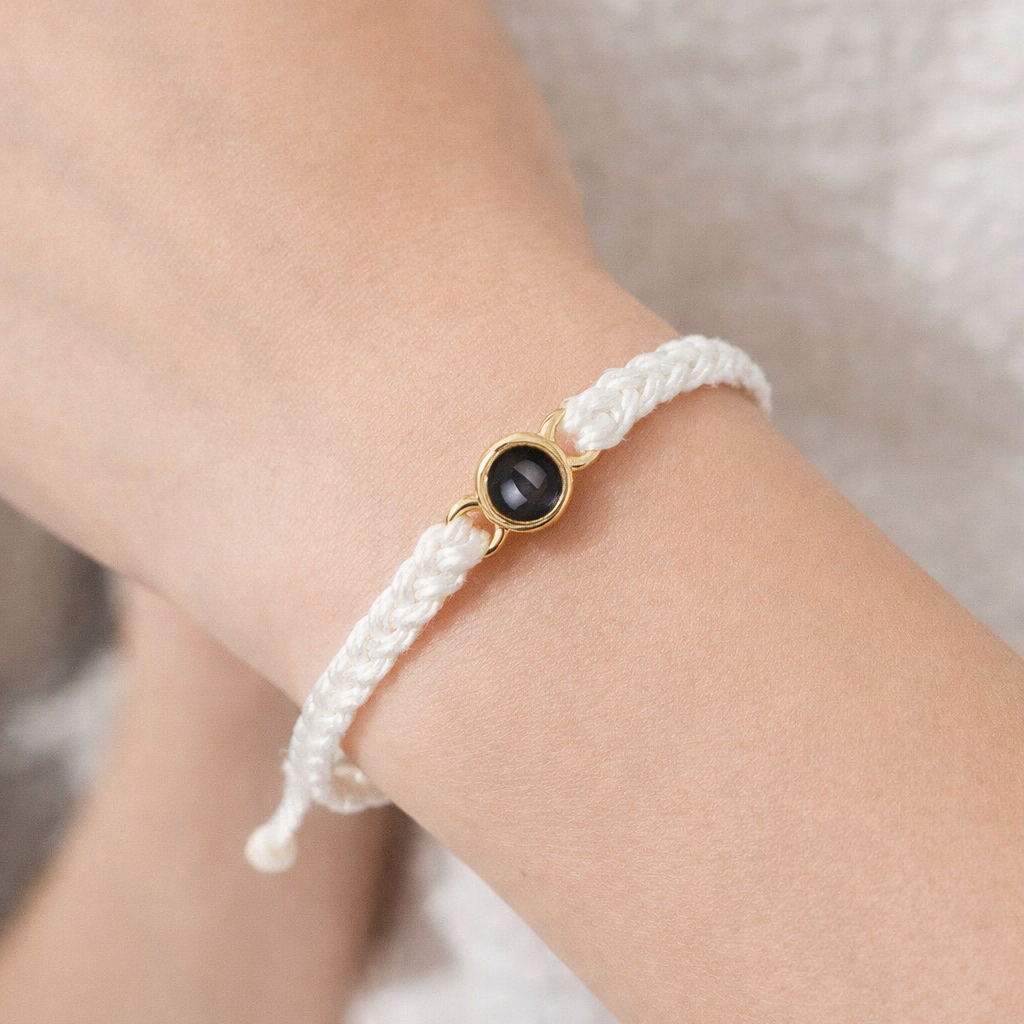 Geflochtenes Armband mit personalisiertem Foto-Projektionsstein – Weiß
