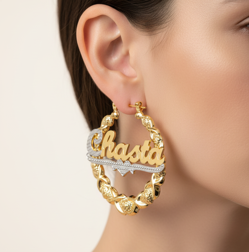 Multi Tone Hoop Name Earrings