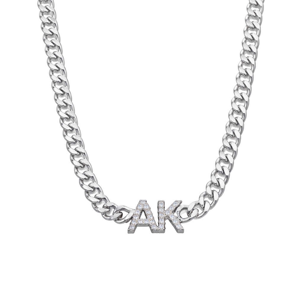 Kubanische Gliederkette mit Zirkonia und Namensanhänger