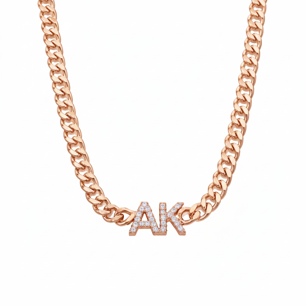 Kubanische Gliederkette mit Zirkonia und Namensanhänger