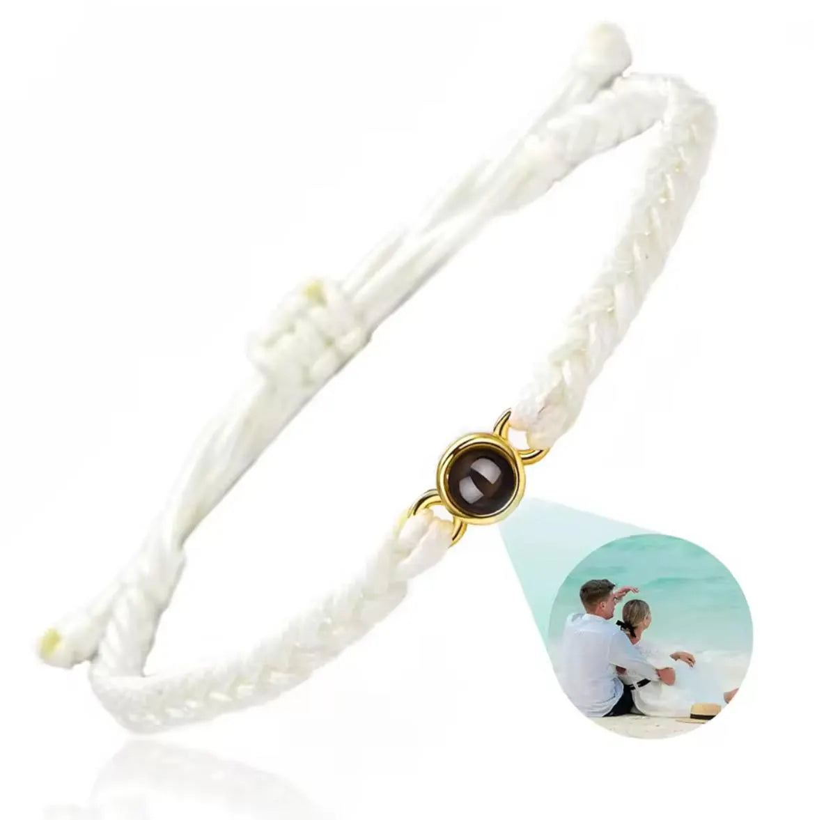 Geflochtenes Armband mit personalisiertem Foto-Projektionsstein – Weiß
