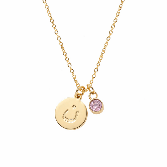 Birthstone Arabic Initial Disc Necklace