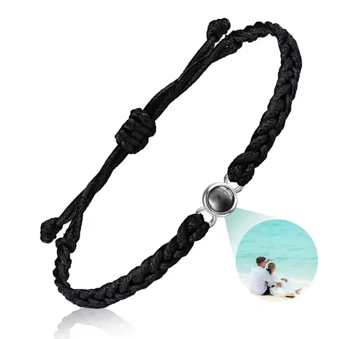 Geflochtenes Armband mit individuellem Foto-Projektionsstein – Schwarz