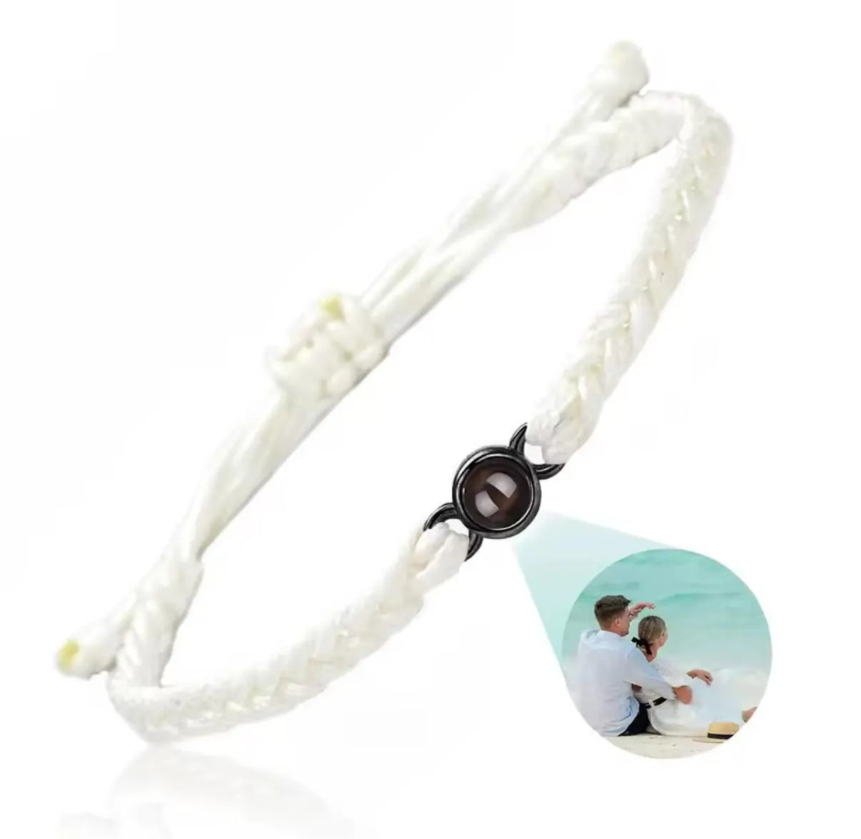 Geflochtenes Armband mit personalisiertem Foto-Projektionsstein – Weiß