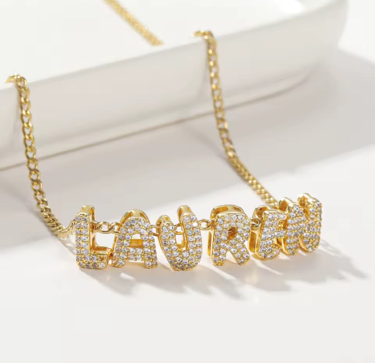 Crystal Encrusted Bubble Letter Name Necklace