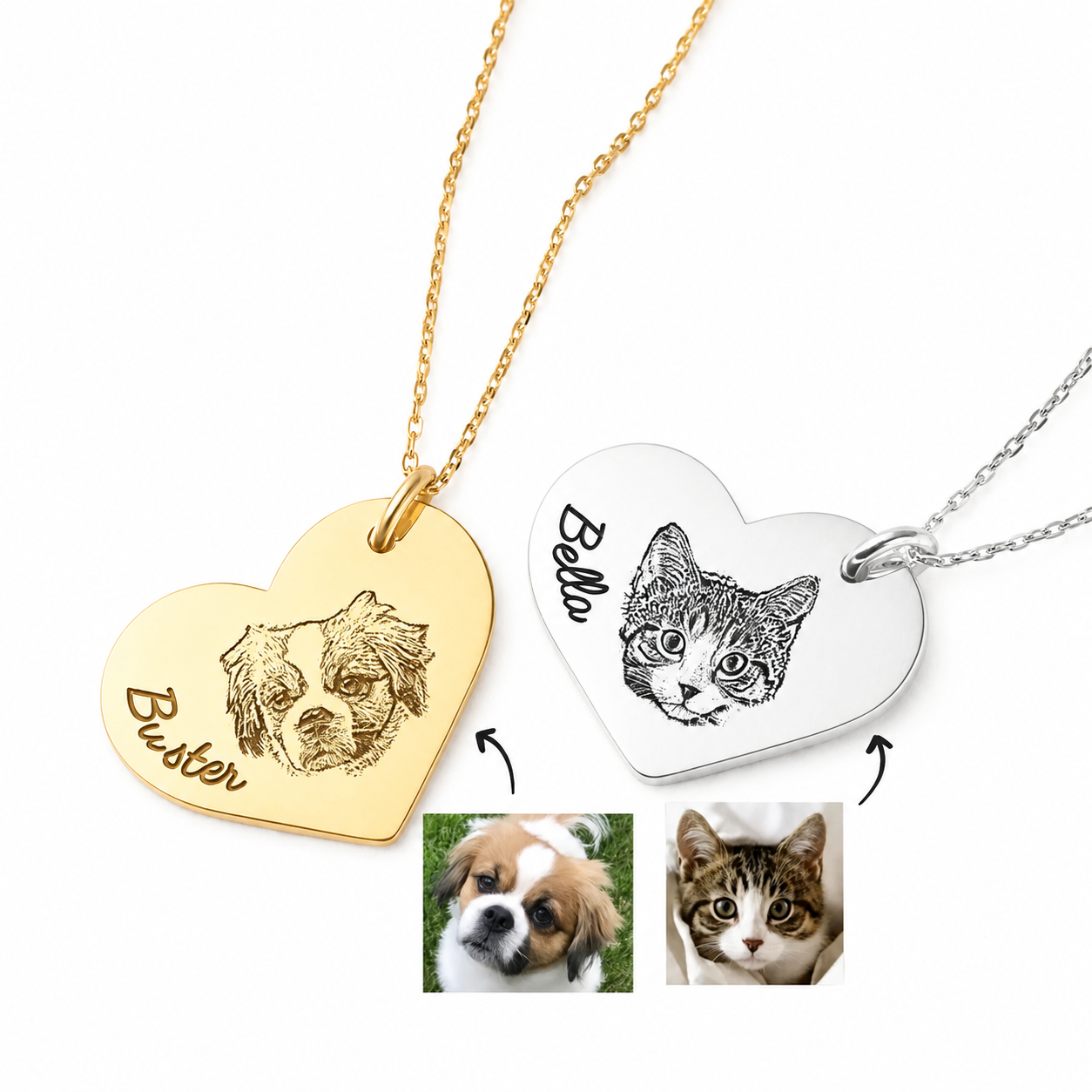 Heart Pet Portrait Name Necklace
