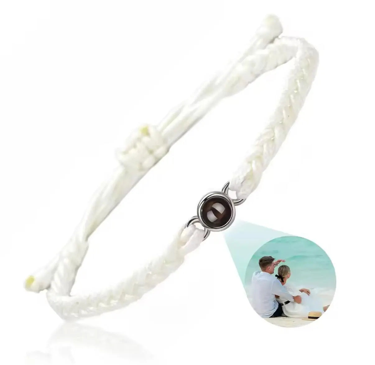 Geflochtenes Armband mit personalisiertem Foto-Projektionsstein – Weiß
