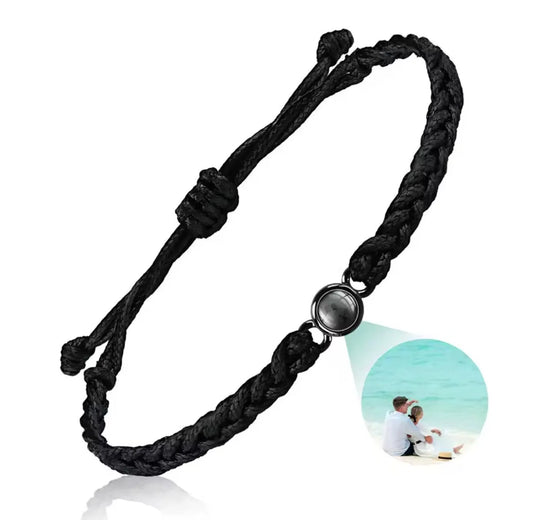 Geflochtenes Armband mit individuellem Foto-Projektionsstein – Schwarz