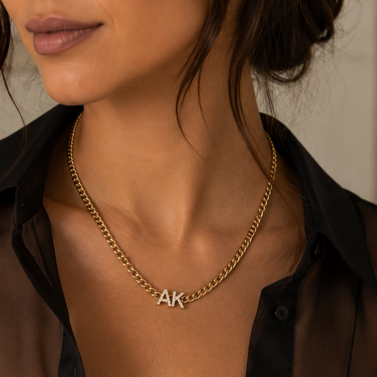 Kubanische Gliederkette mit Zirkonia und Namensanhänger
