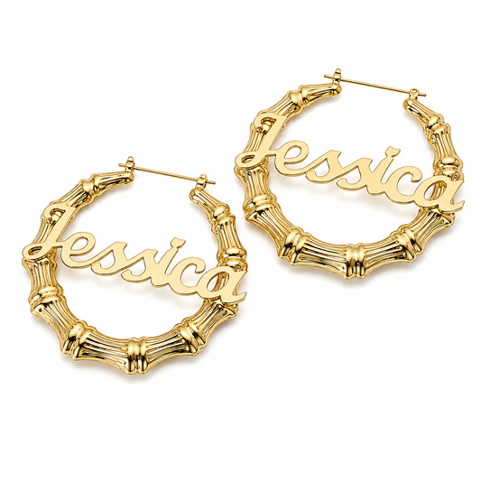 Bamboo Hoop Name Earrings