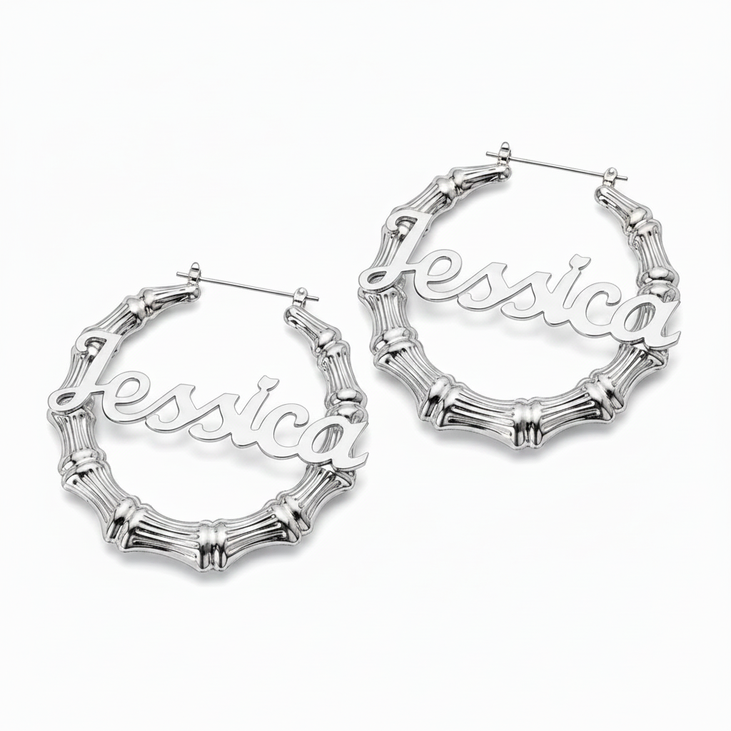Bamboo Hoop Name Earrings