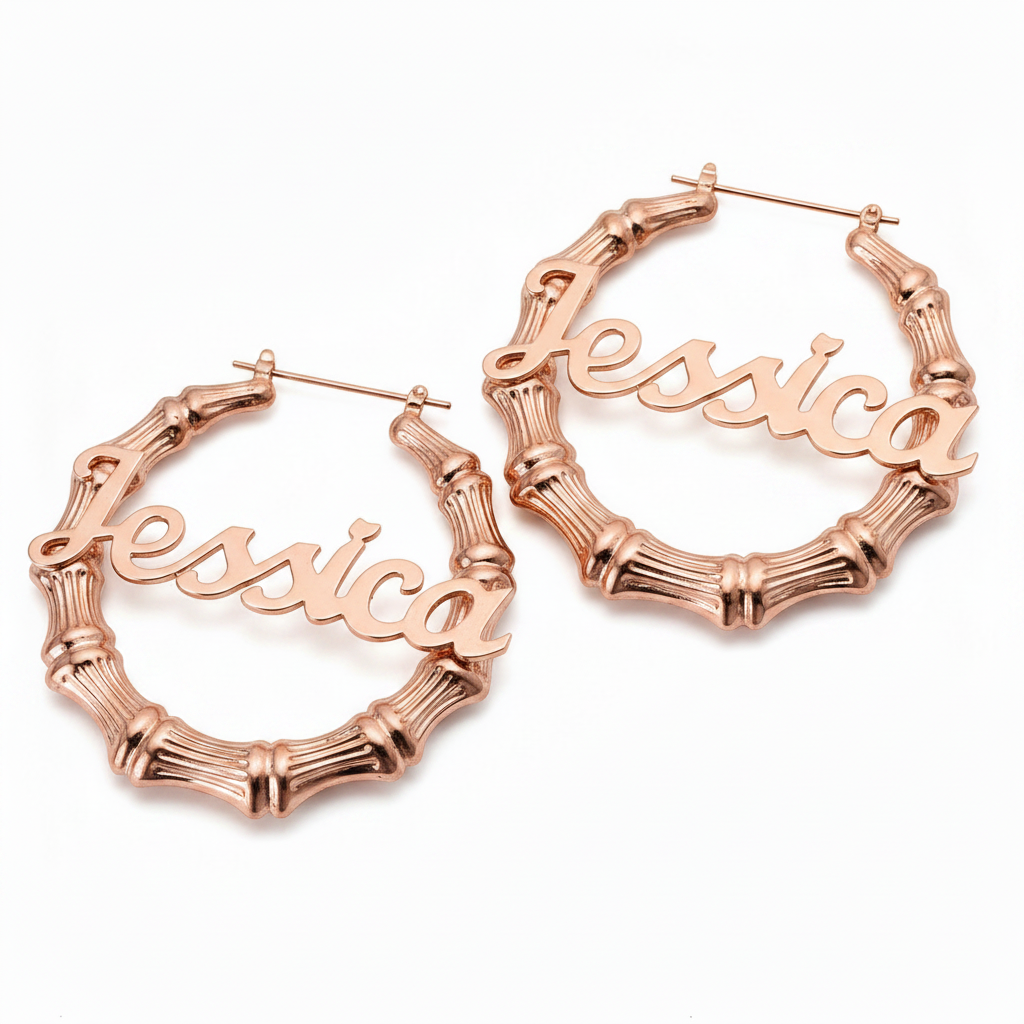 Bamboo Hoop Name Earrings