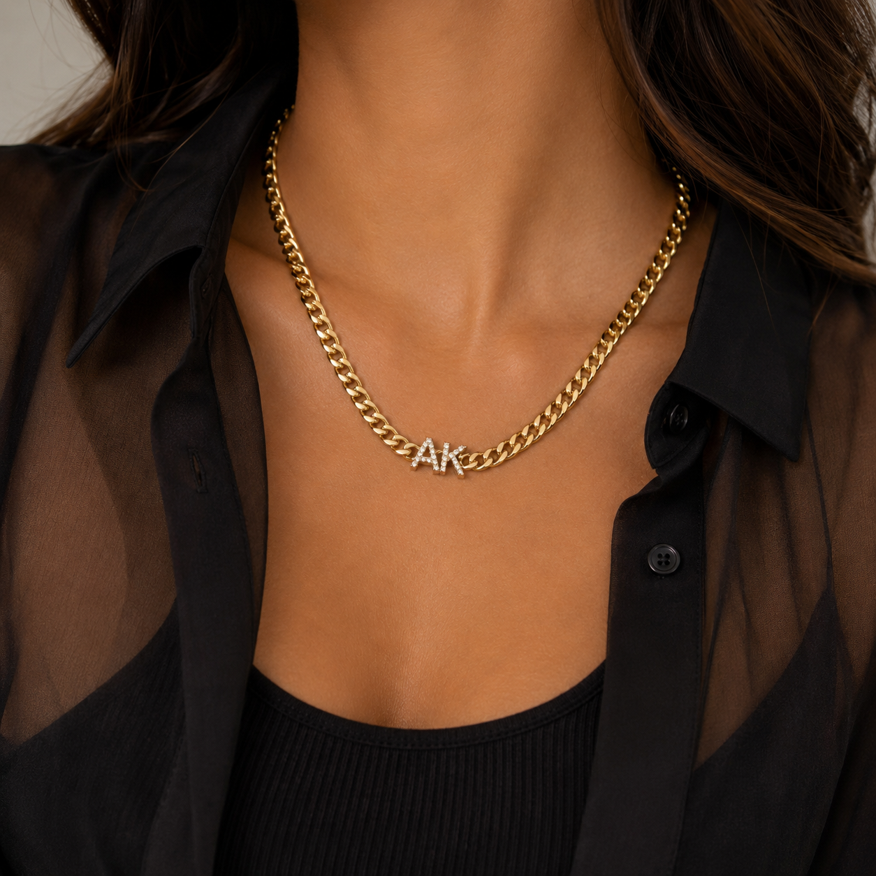 Kubanische Gliederkette mit Zirkonia und Namensanhänger