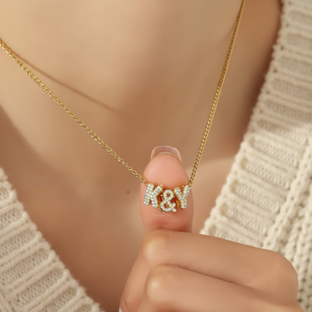 Crystal Encrusted Bubble Letter Name Necklace