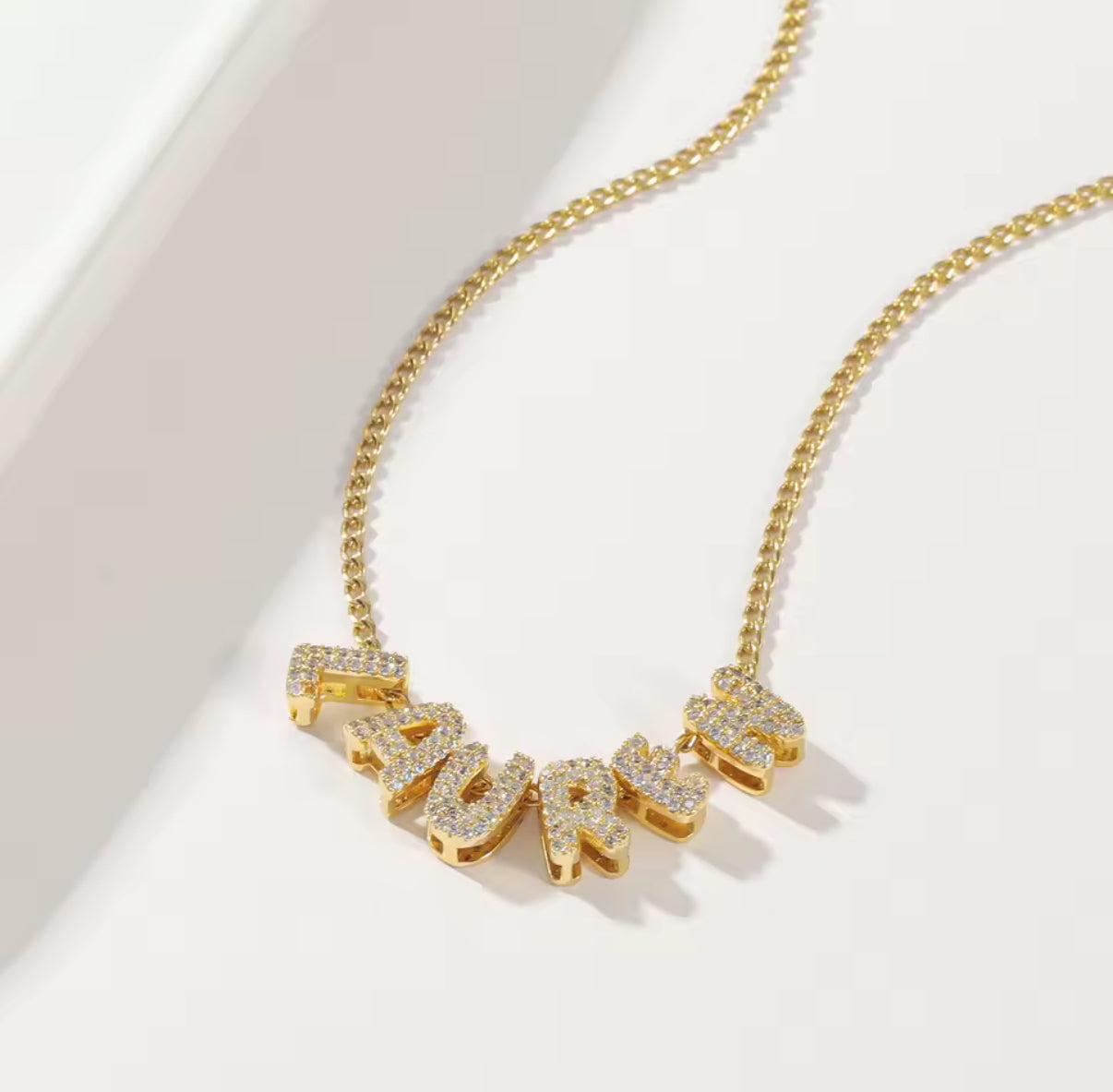 Crystal Encrusted Bubble Letter Name Necklace