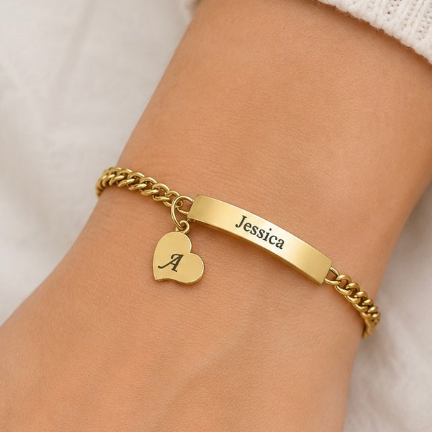 Personalised Baby & Mama Heart Charm Name Bracelet