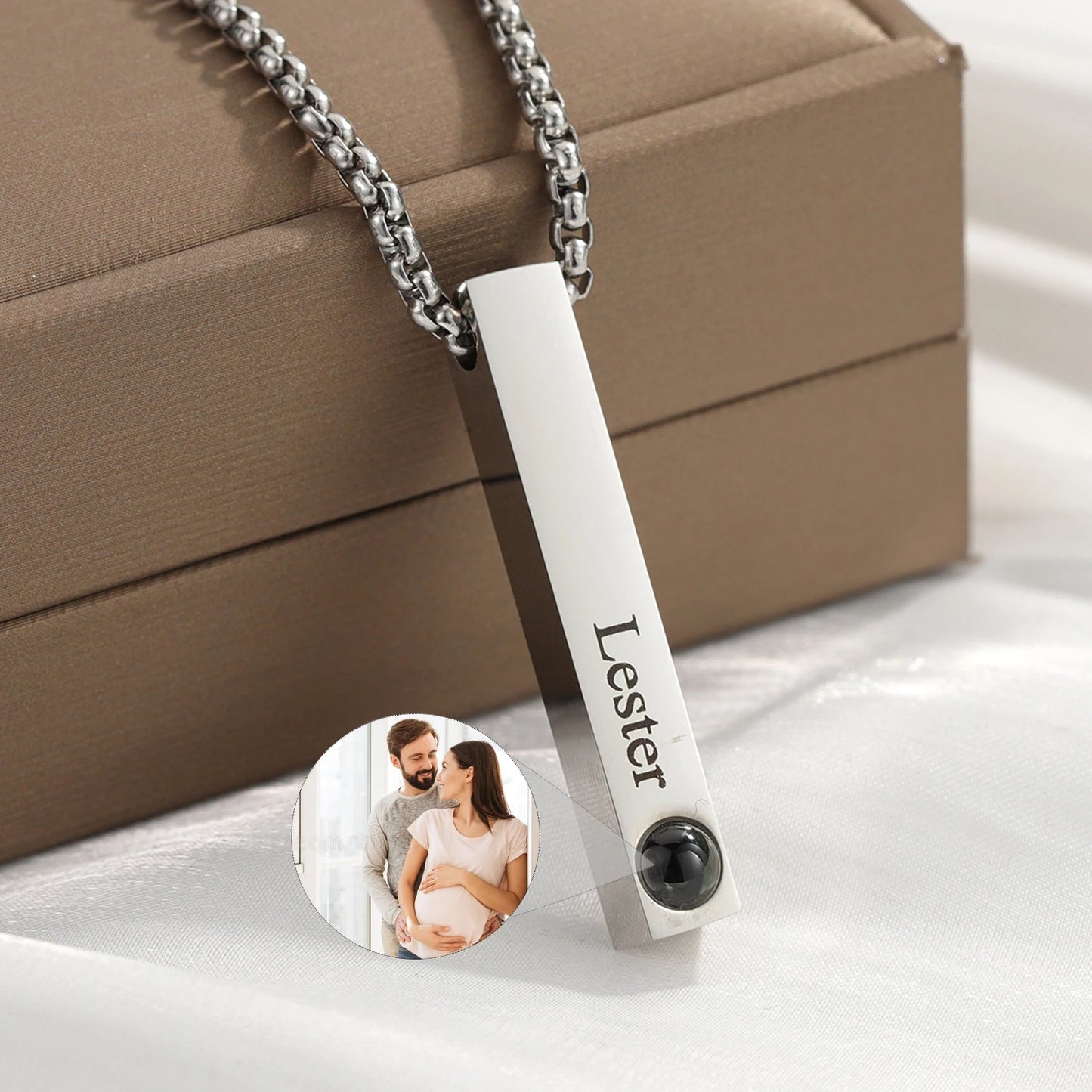 Photo Projection Personalised Bar Necklace - MEN