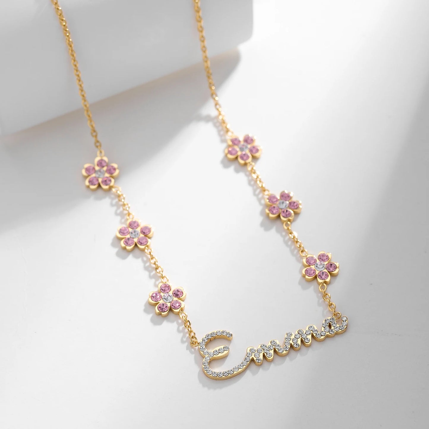 Crystal Encrusted Sakura Flower Name Necklace