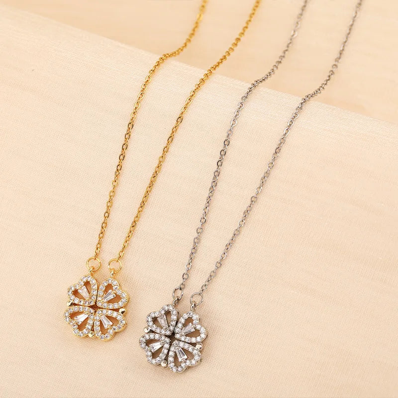 Lucky Heart Clover Necklace in Rose Gift Box