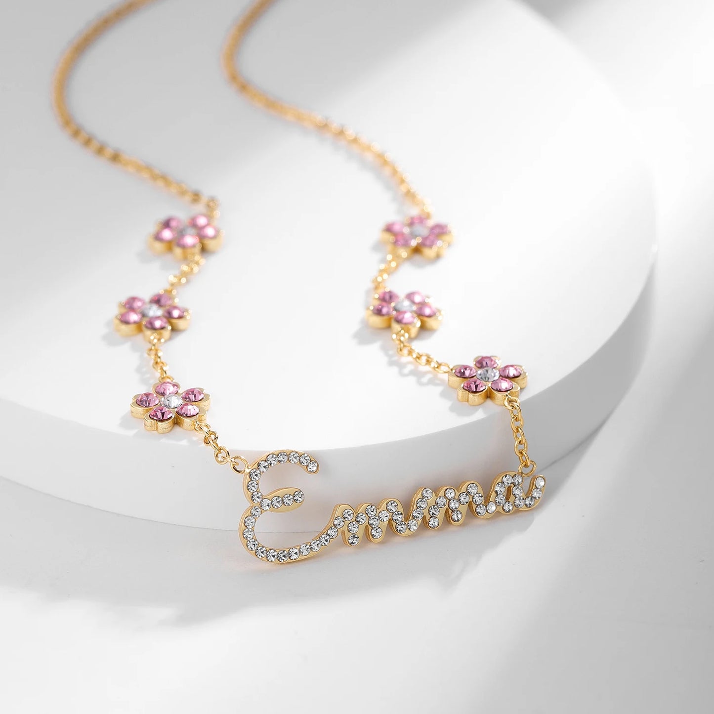 Crystal Encrusted Sakura Flower Name Necklace