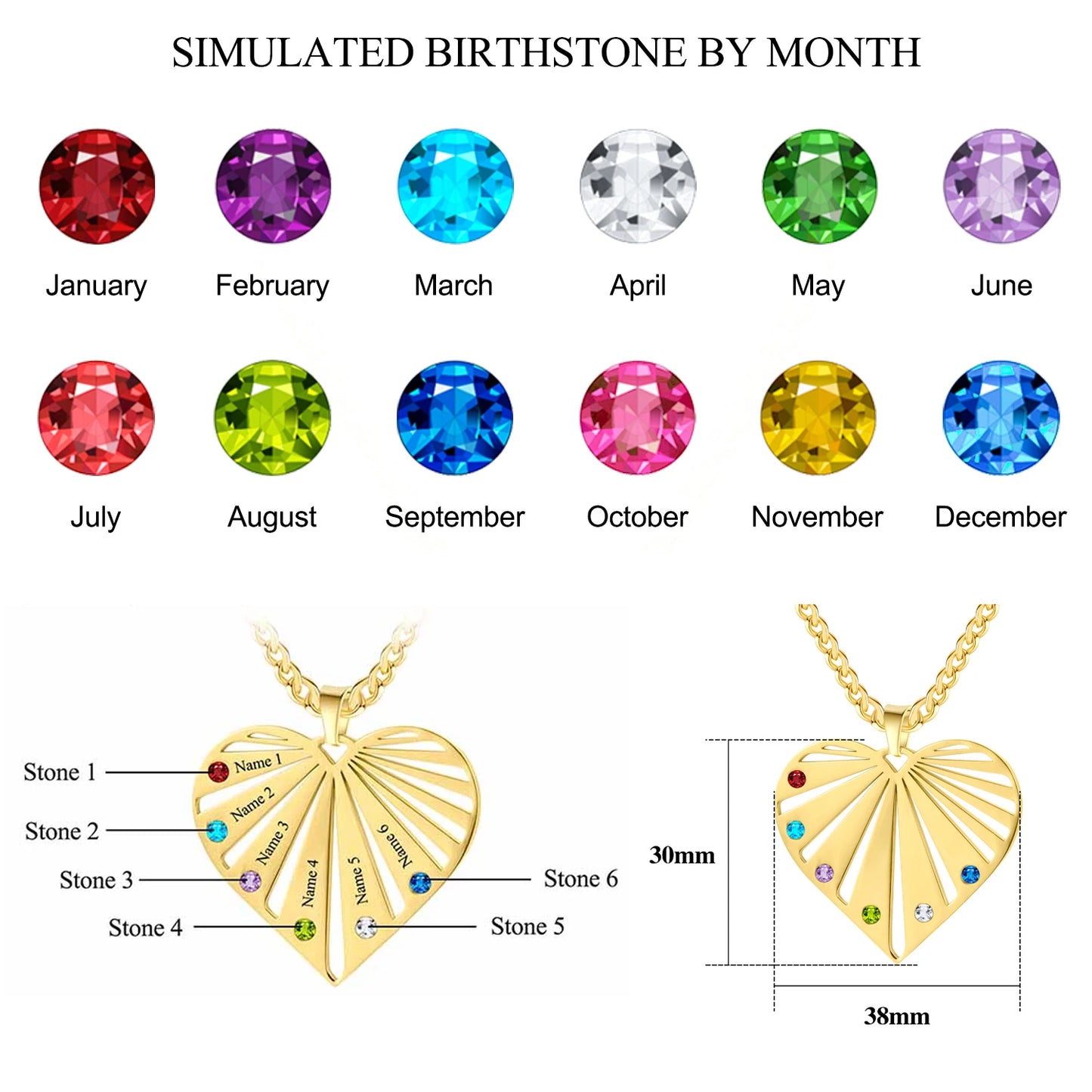 Family Heart Birthstone Name Necklace