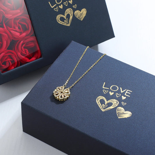 Lucky Heart Clover Necklace in Rose Gift Box