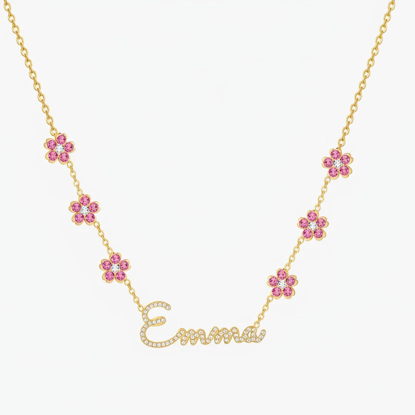 Crystal Encrusted Sakura Flower Name Necklace