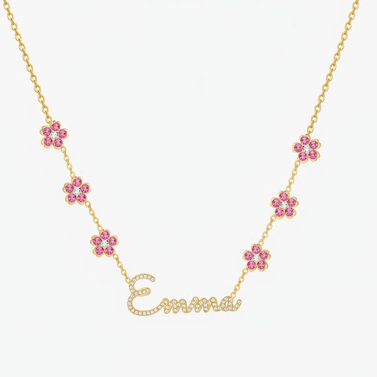 Crystal Encrusted Sakura Flower Name Necklace