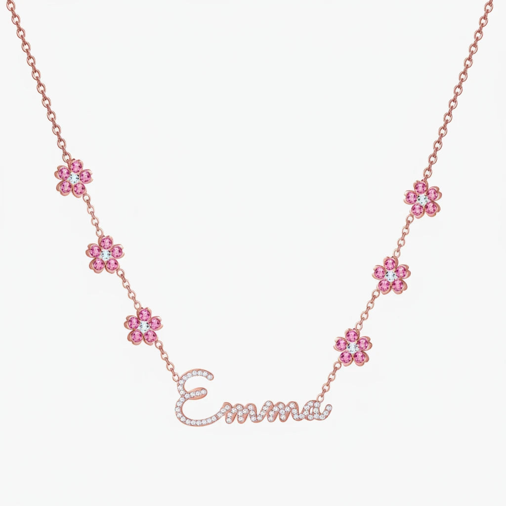 Crystal Encrusted Sakura Flower Name Necklace