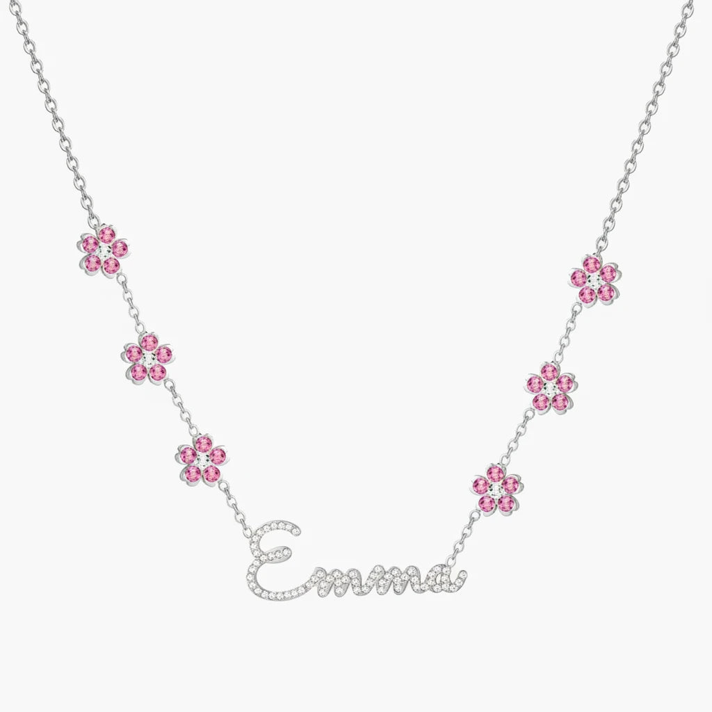 Crystal Encrusted Sakura Flower Name Necklace