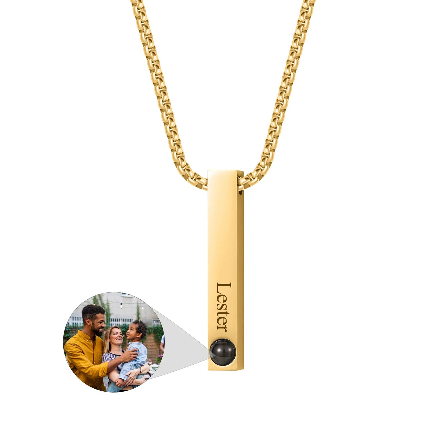 Photo Projection Personalised Bar Necklace - MEN