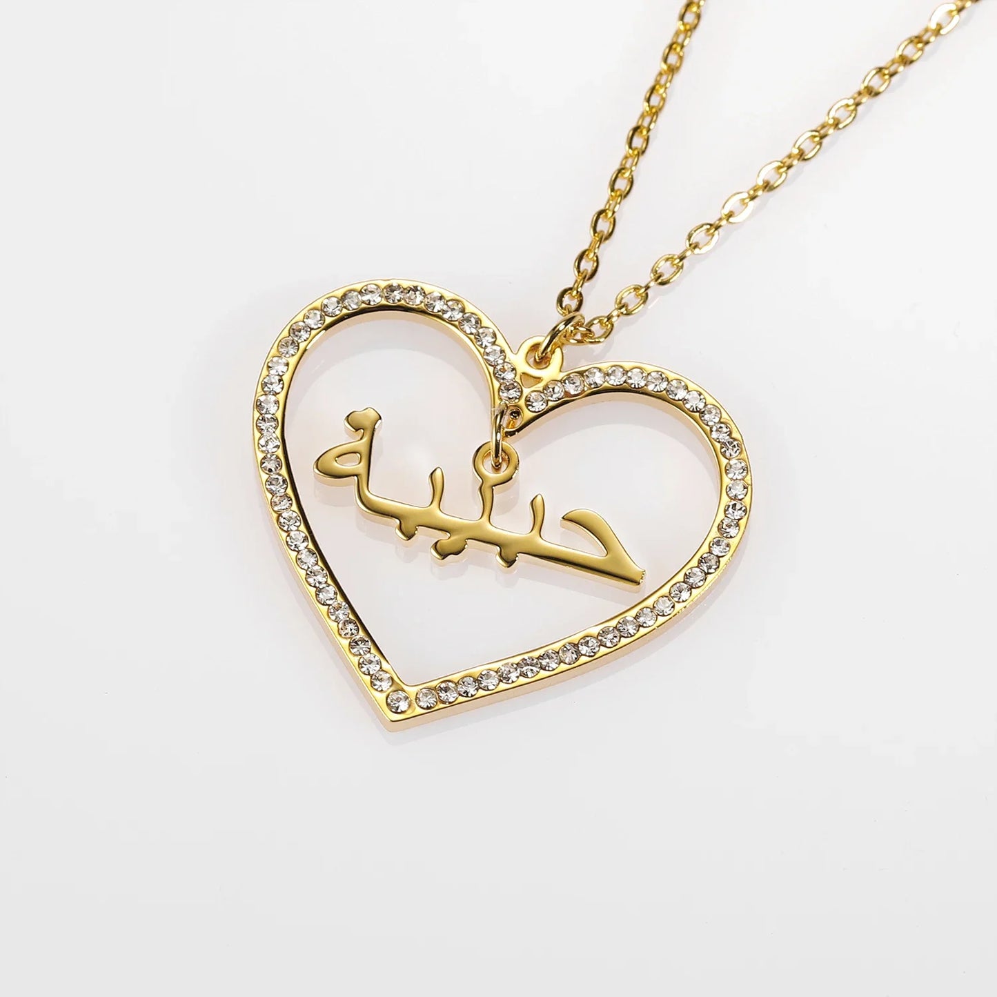 Crystal Encrusted Heart Arabic Name Necklace