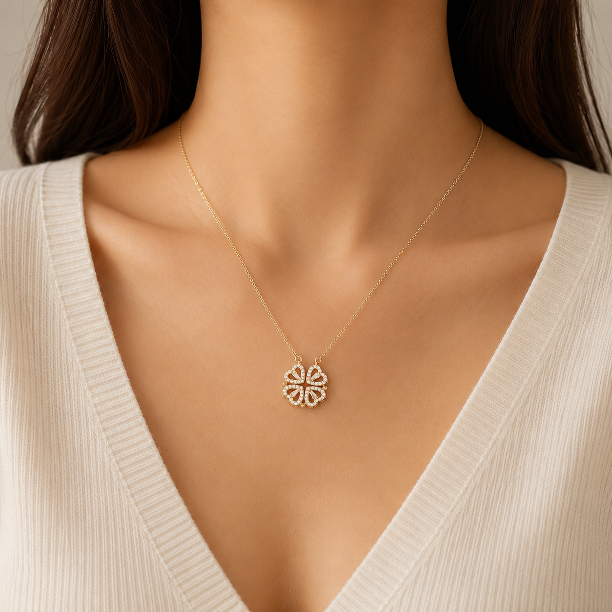Lucky Heart Clover Necklace in Rose Gift Box