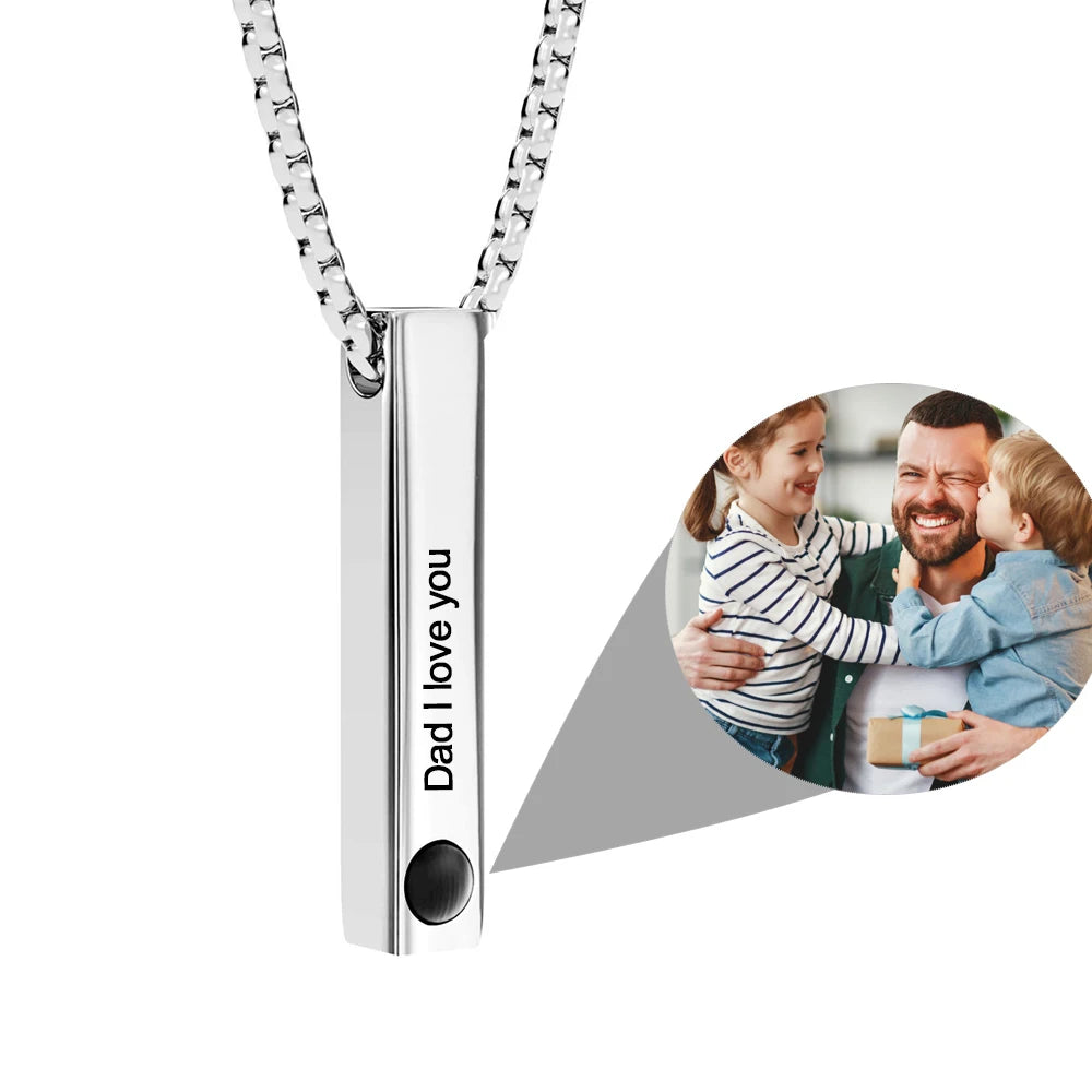 Photo Projection Personalised Bar Necklace - MEN
