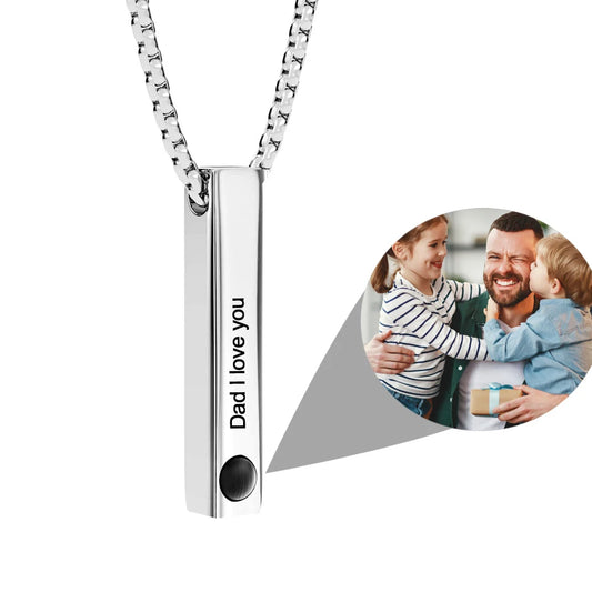 Photo Projection Personalised Bar Necklace - MEN