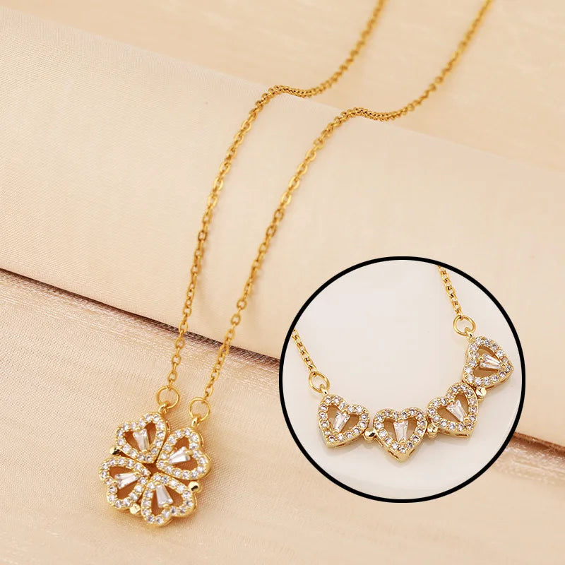 Lucky Heart Clover Necklace in Rose Gift Box