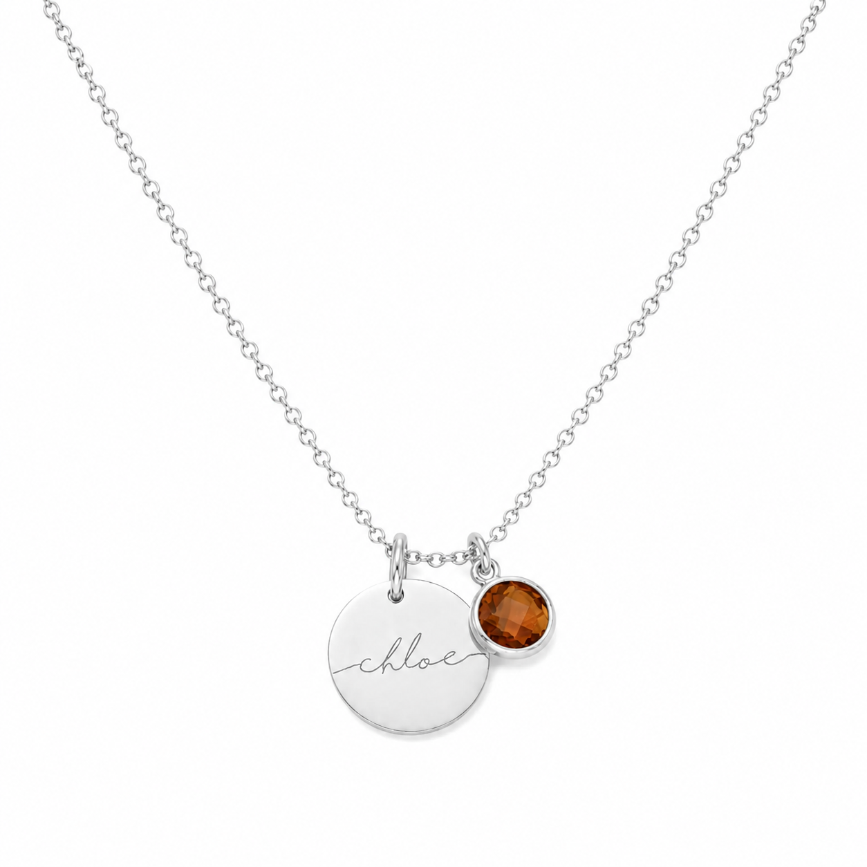 Birthstone Pendant Disc Name Necklace