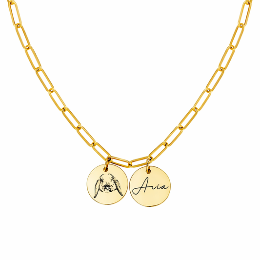 Pet Portrait & Name Charm Necklace