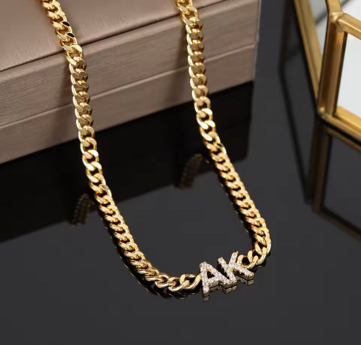 Kubanische Gliederkette mit Zirkonia und Namensanhänger