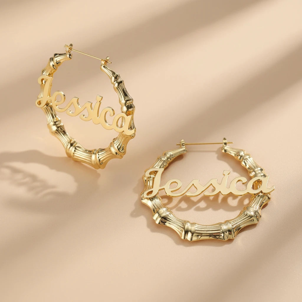 Bamboo Hoop Name Earrings